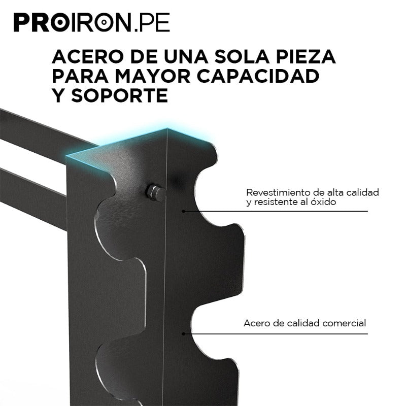RACK DE ACERO COMPACTO PARA MANCUERNAS Y PESAS RUSAS - PROIRON PERU