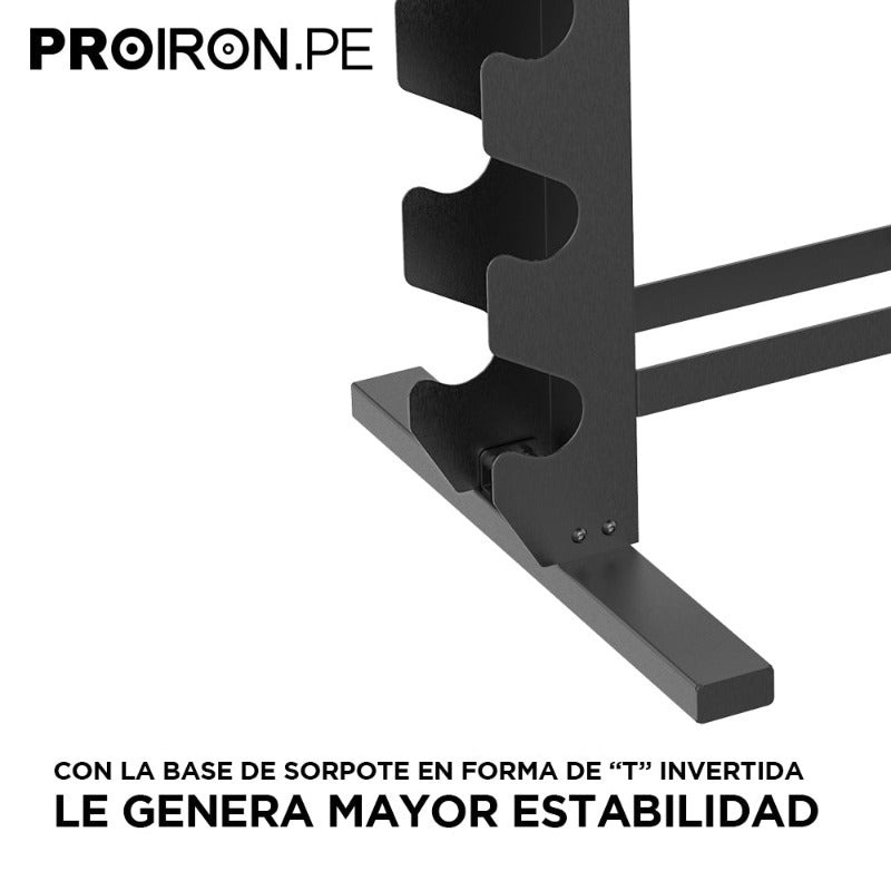 RACK DE ACERO COMPACTO PARA MANCUERNAS Y PESAS RUSAS - PROIRON PERU