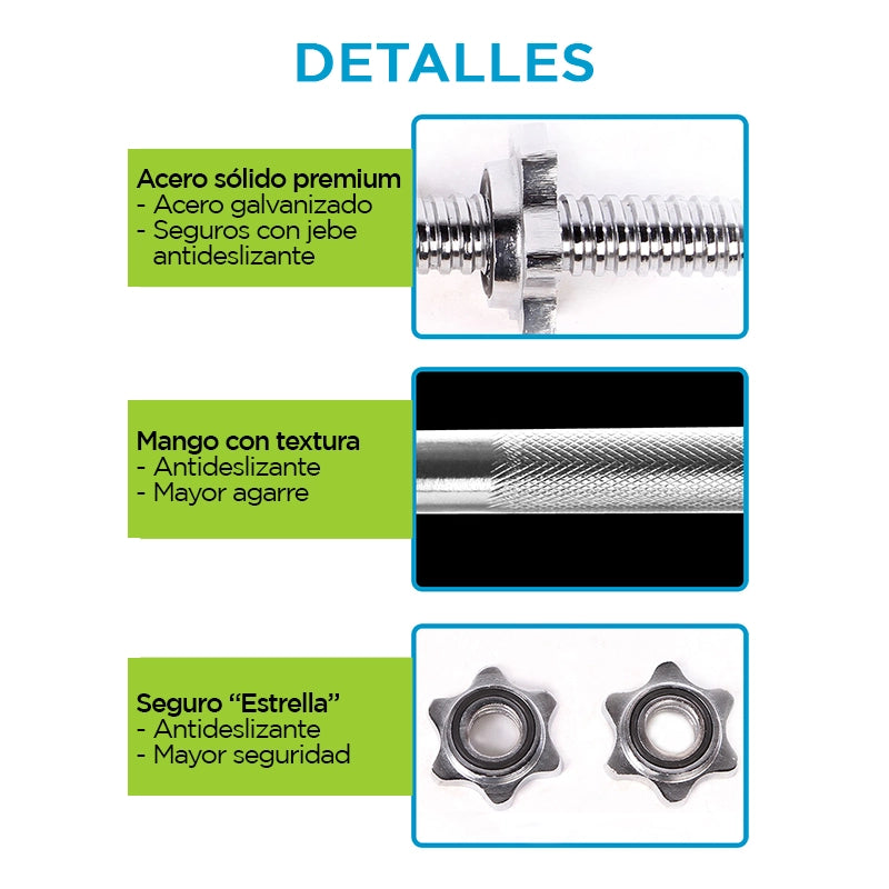 Barra Recta Cromada PRO 130KG - 25mm - 183cm