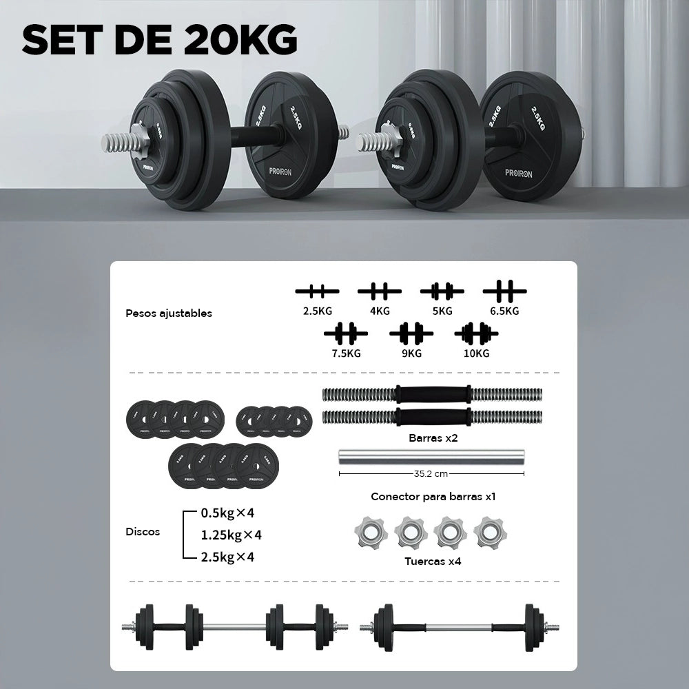 Juego de Mancuernas de Caucho Ajustable