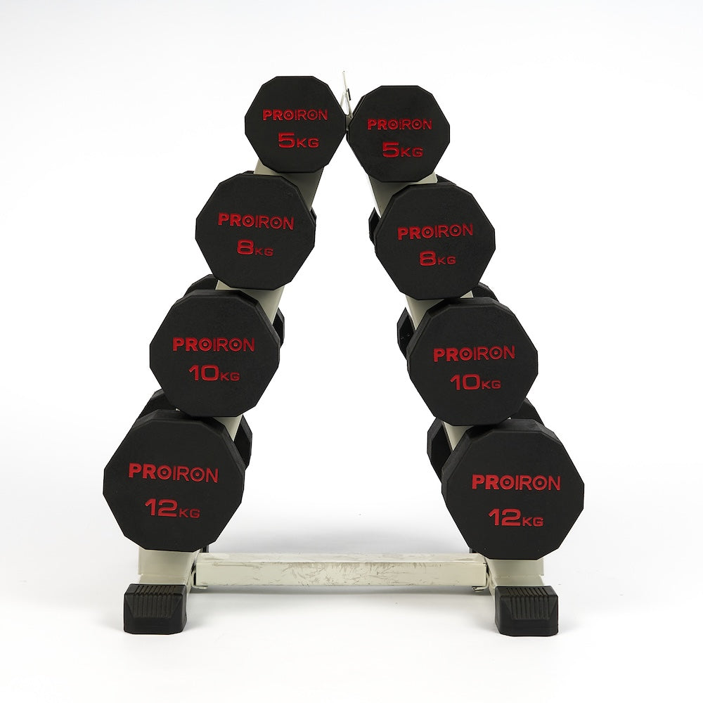 Sets de Mancuernas de Caucho Dodecagonales + RACK