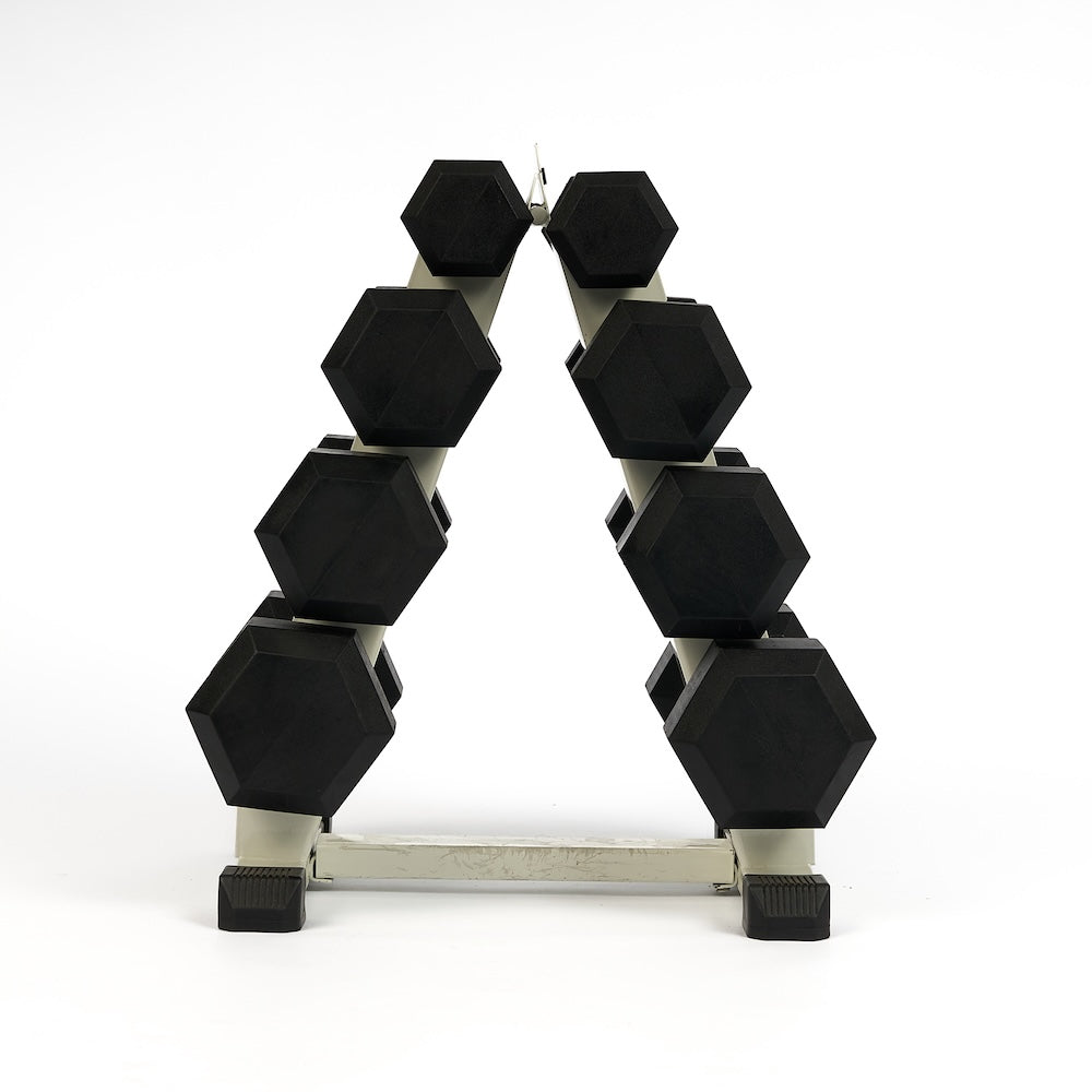 Sets de Mancuernas Hexagonales de Caucho + RACK