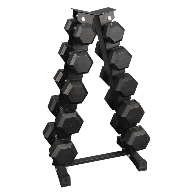 Sets de Mancuernas Hexagonales de Caucho + RACK de 5 Pares