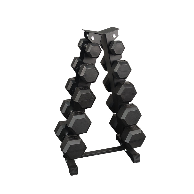 Sets de Mancuernas Hexagonales de Caucho + RACK de 5 Pares