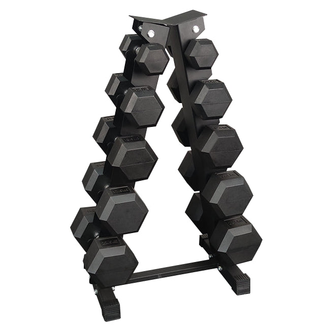 Sets de Mancuernas Hexagonales de Caucho + RACK de 5 Pares