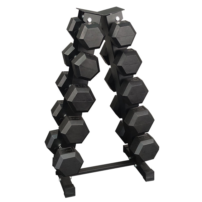 Sets de Mancuernas Hexagonales de Caucho + RACK de 5 Pares