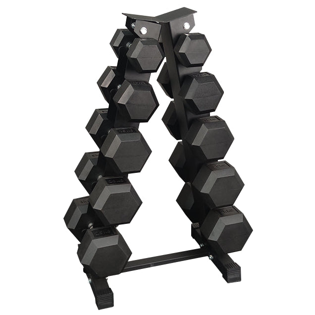 Sets de Mancuernas Hexagonales de Caucho + RACK de 5 Pares