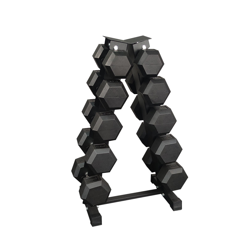 Sets de Mancuernas Hexagonales de Caucho + RACK de 5 Pares