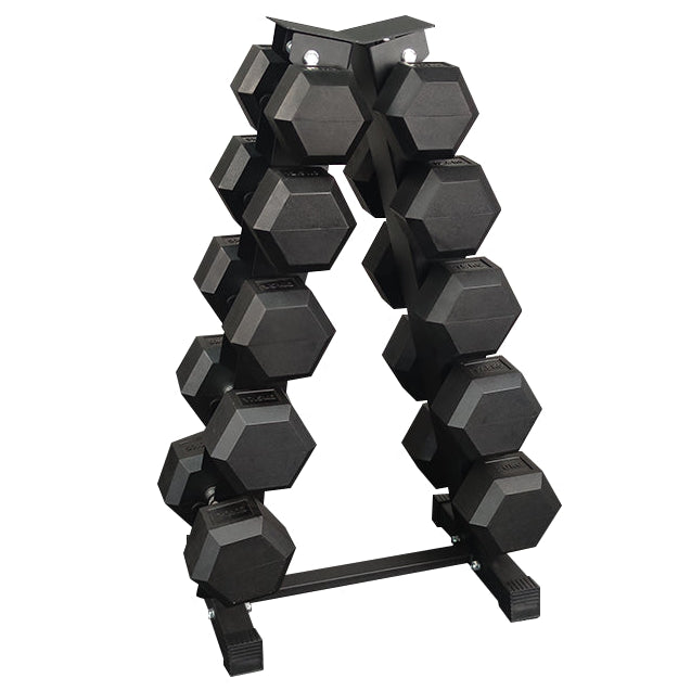 Sets de Mancuernas Hexagonales de Caucho + RACK de 5 Pares