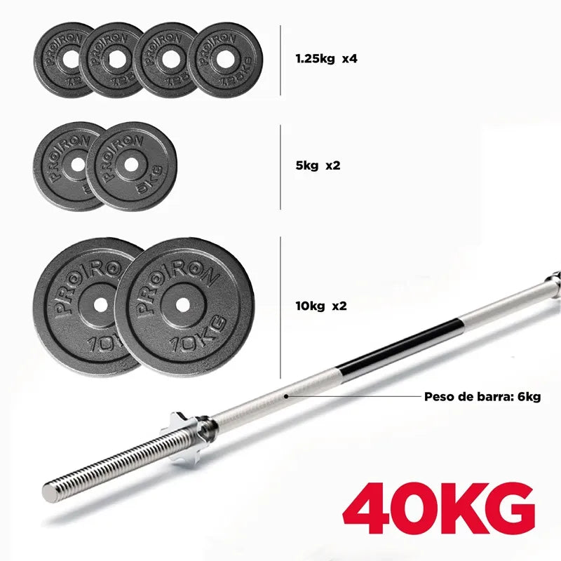 Set de Pesas de Hierro Fundido con Barra