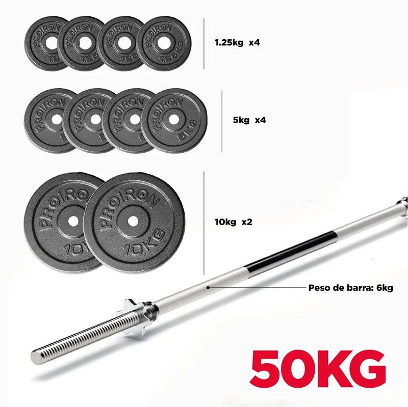 Set de Pesas de Hierro Fundido con Barra