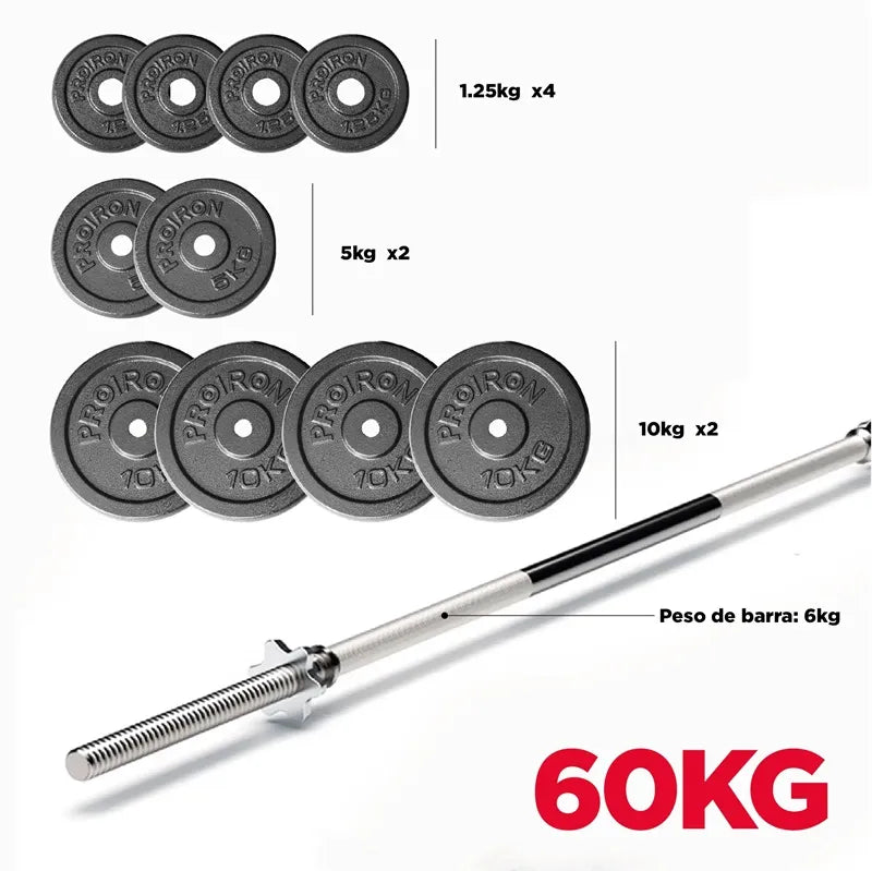 Set de Pesas de Hierro Fundido con Barra