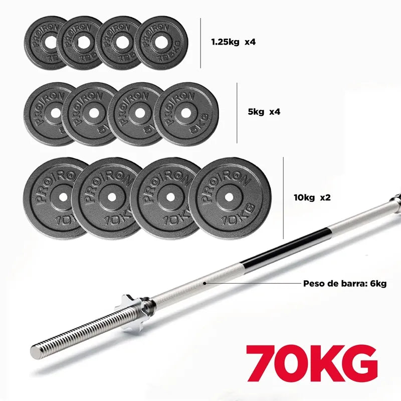 Set de Pesas de Hierro Fundido con Barra