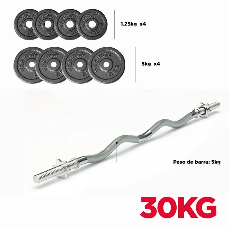 Set de Pesas de Hierro Fundido con Barra