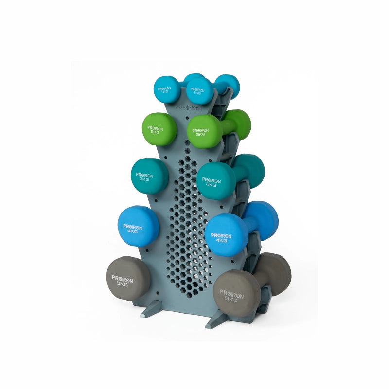 Sets de Mancuernas de Neopreno + RACK de 5 niveles