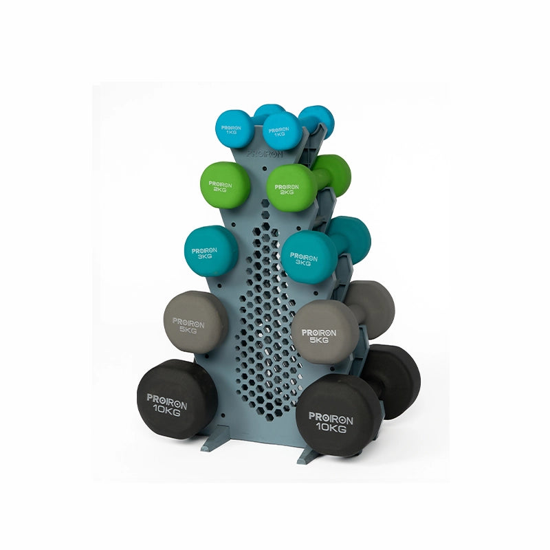 Sets de Mancuernas de Neopreno + RACK de 5 niveles