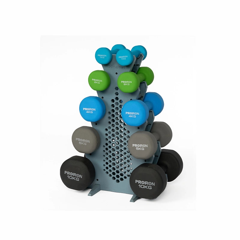 Sets de Mancuernas de Neopreno + RACK de 5 niveles