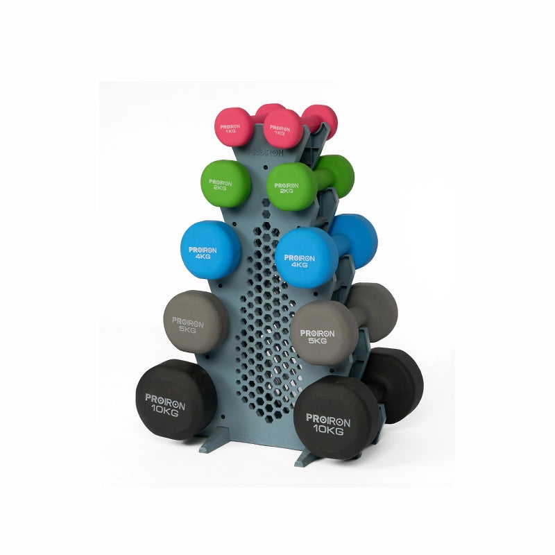 Sets de Mancuernas de Neopreno + RACK de 5 niveles