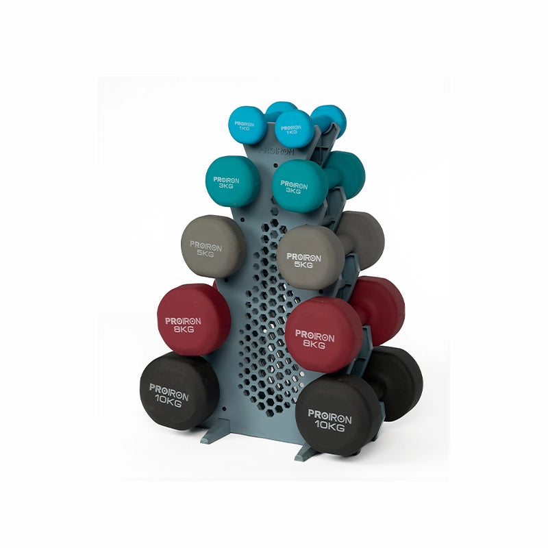 Sets de Mancuernas de Neopreno + RACK de 5 niveles