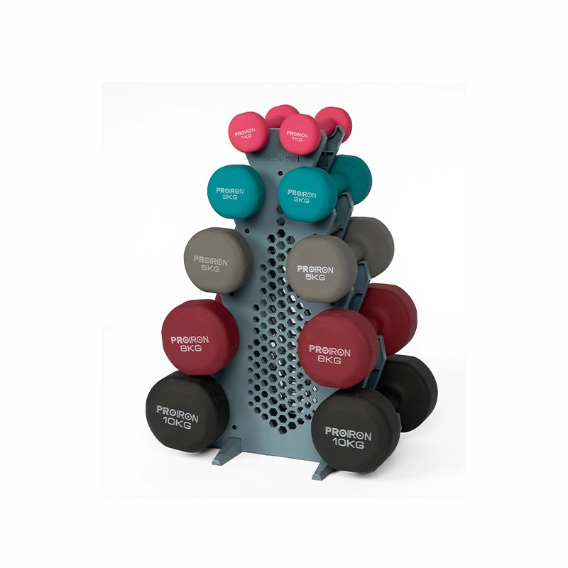 Sets de Mancuernas de Neopreno + RACK de 5 niveles