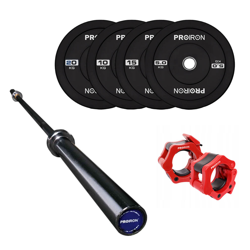 Set Barra Olímpica PRO + 100KG de Discos Bumpers Negros