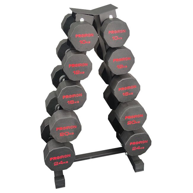 Sets de Mancuernas de Caucho Dodecagonales + RACK de 5 Pares