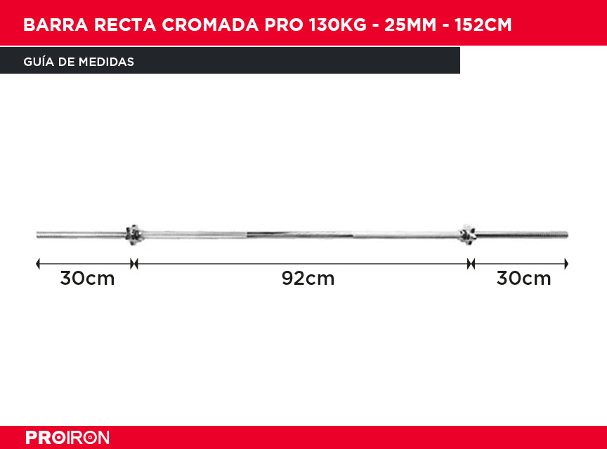 Barra Recta Cromada PRO 130KG - 25mm - 152cm