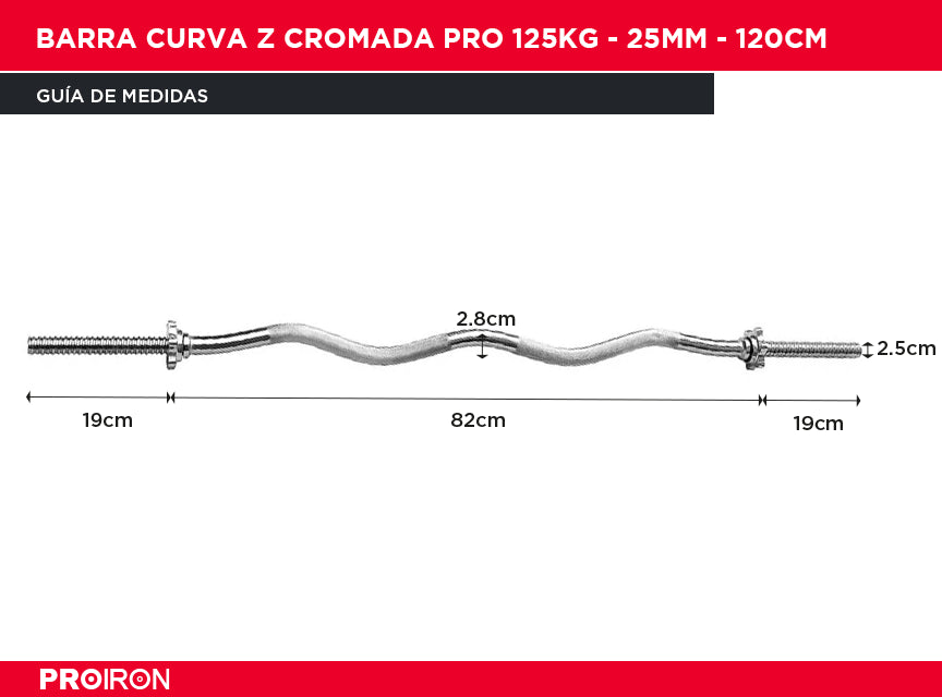 Barra Curva Z Cromada PRO 125kg - 25mm - 120cm