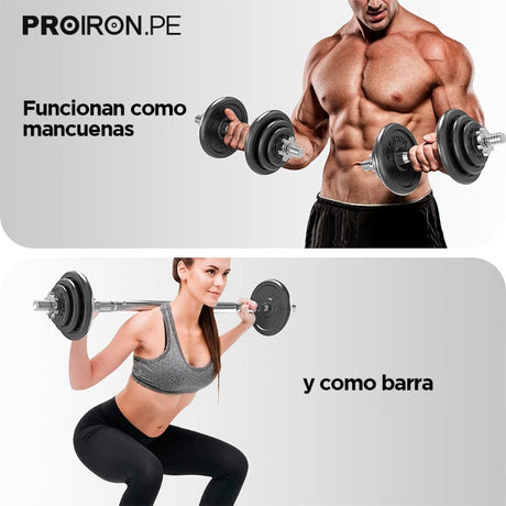 JUEGO DE MANCUERNAS DE HIERRO FUNDIDO AJUSTABLE DE 20KG - PROIRON PERU