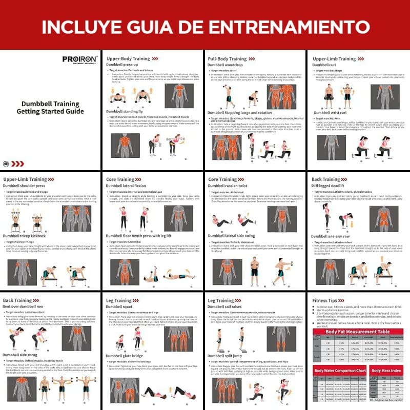 JUEGO DE MANCUERNAS DE HIERRO FUNDIDO AJUSTABLE DE 20KG - PROIRON PERU