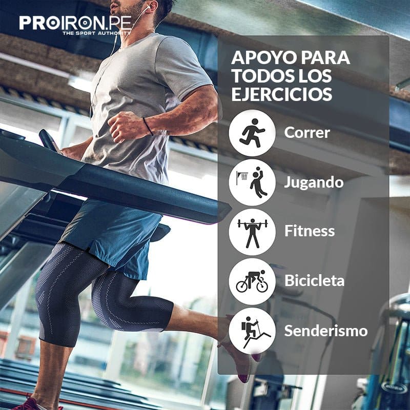 RODILLERA DEPORTIVA DE COMPRESION EN FORMA DE U CON ALMOHADILLA DE GEL Y ESTABILIZADORES LATERALES AZUL CON GRIS - PROIRON PERU