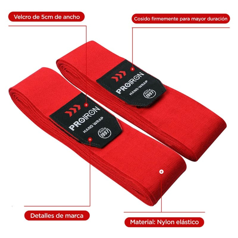 VENDAS SEMI ELÁSTICAS PARA ENTRENAMIENTO DE BOXEO, MUAY THAI Y MMA - PROIRON PERU