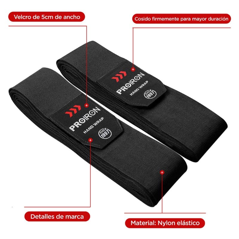 VENDAS SEMI ELÁSTICAS PARA ENTRENAMIENTO DE BOXEO, MUAY THAI Y MMA - PROIRON PERU