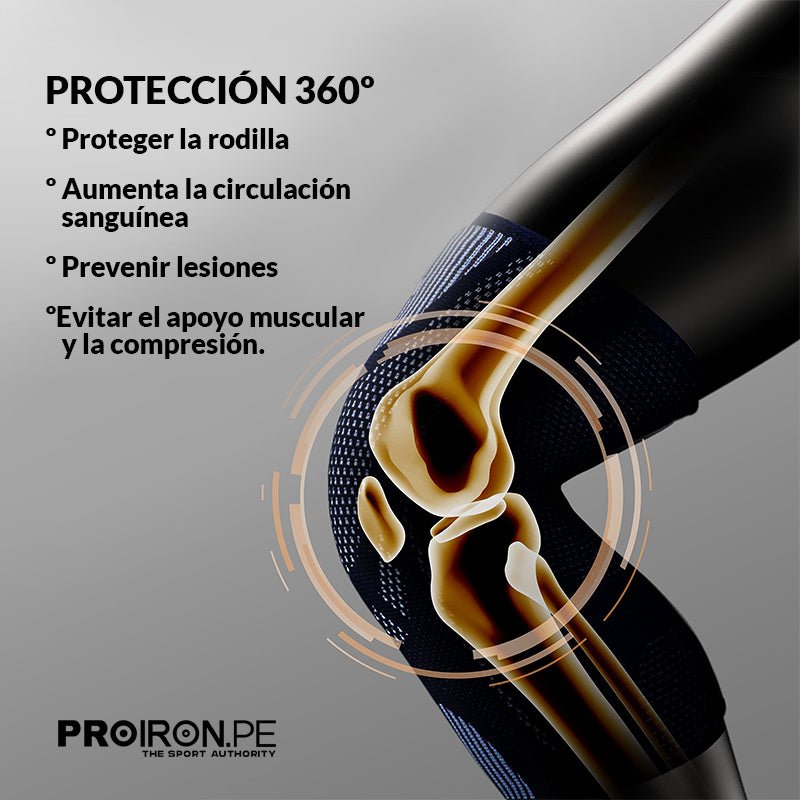 RODILLERA DEPORTIVA DE COMPRESION EN FORMA DE U CON ALMOHADILLA DE GEL Y ESTABILIZADORES LATERALES AZUL CON GRIS - PROIRON PERU