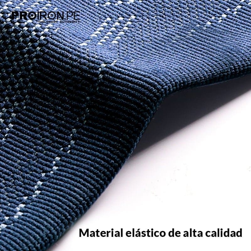 RODILLERA DEPORTIVA DE COMPRESION EN FORMA DE U CON ALMOHADILLA DE GEL Y ESTABILIZADORES LATERALES AZUL CON GRIS - PROIRON PERU