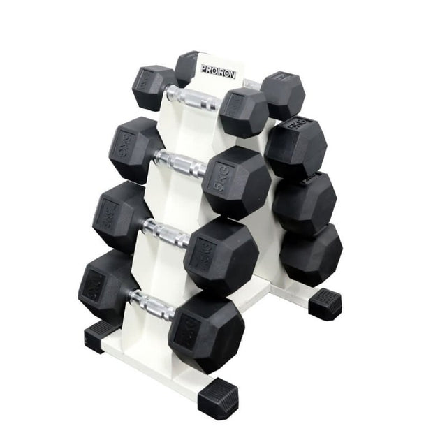 Sets de Mancuernas Hexagonales de Caucho + RACK - PROIRON PERU