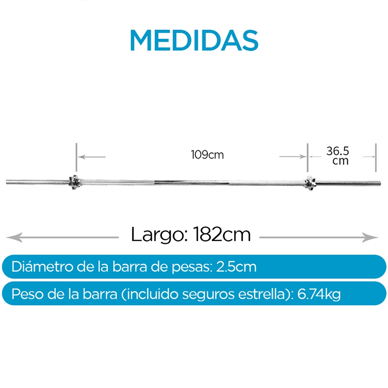 Barra Recta Cromada PRO 130KG - 25mm - 182cm