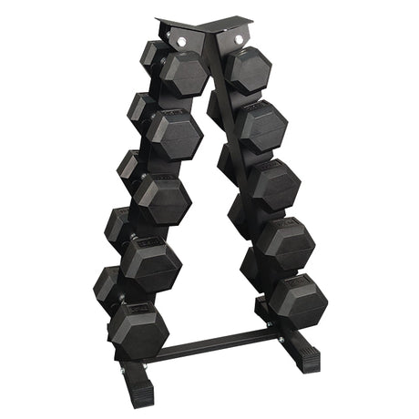 Sets de Mancuernas Hexagonales de Caucho + RACK de 5 Pares