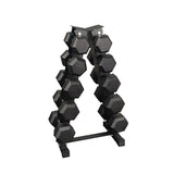 Sets de Mancuernas Hexagonales de Caucho + RACK de 5 Pares