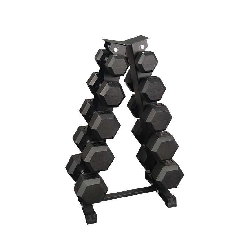 Sets de Mancuernas Hexagonales de Caucho + RACK de 5 Pares