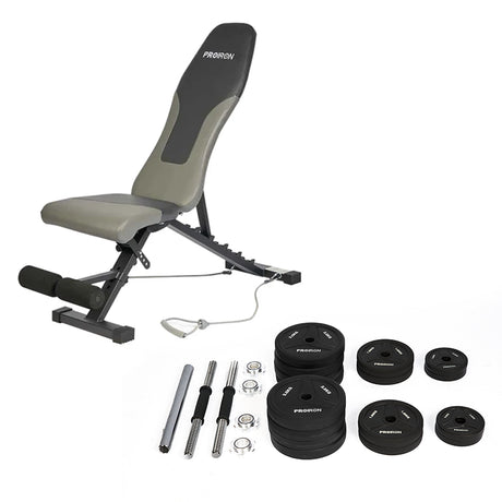 Set Home Gym PRO (Banca PRO -I + Juego de Mancuernas de Caucho Ajustable)