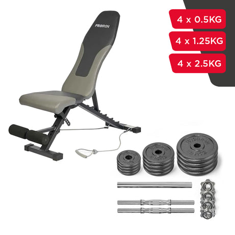 Set Home Gym PRO (Banca PRO -I + Juego de Mancuernas de Hierro Fundido Ajustable)