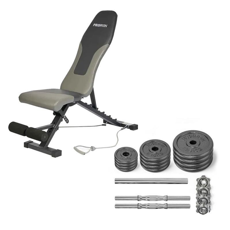 Set Home Gym PRO (Banca PRO -I + Juego de Mancuernas de Hierro Fundido Ajustable)