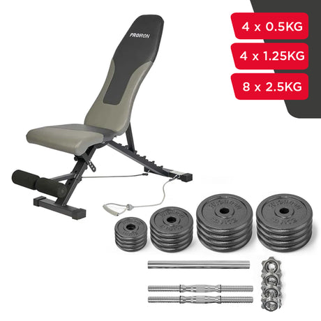 Set Home Gym PRO (Banca PRO -I + Juego de Mancuernas de Hierro Fundido Ajustable)