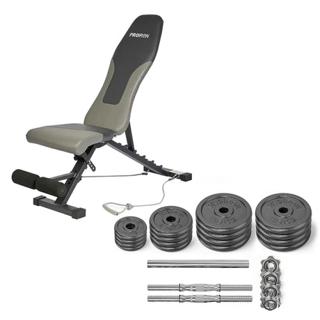 Set Home Gym PRO (Banca PRO -I + Juego de Mancuernas de Hierro Fundido Ajustable)