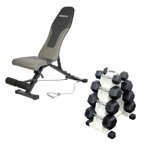 Set Home Gym PRO (Banca PRO-I + Set de Mancuernas Hexagonales de Caucho + Rack)