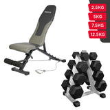 Set Home Gym PRO (Banca PRO-I + Set de Mancuernas Hexagonales de Caucho + Rack)
