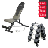 Set Home Gym PRO (Banca PRO-I + Set de Mancuernas Hexagonales de Caucho + Rack)