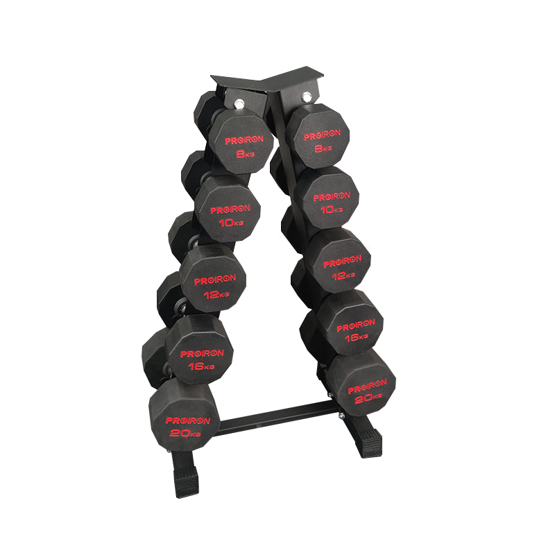 Sets de Mancuernas de Caucho Dodecagonales + RACK de 5 Pares