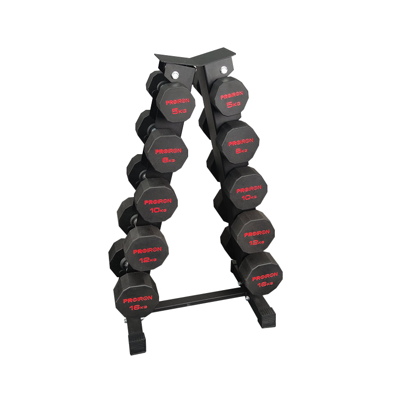 Sets de Mancuernas de Caucho Dodecagonales + RACK de 5 Pares